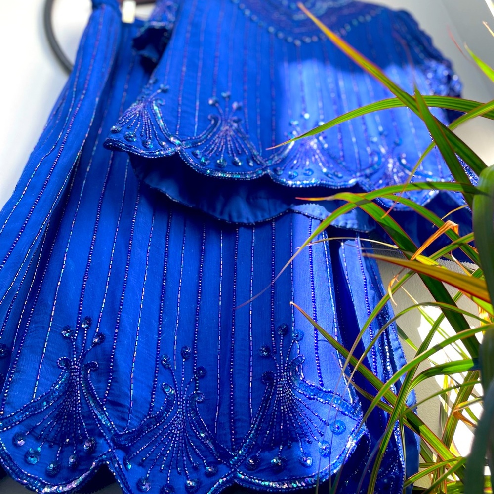 100% silk  vintage fully hand beaded 2piece set